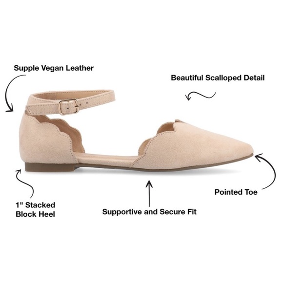 Journee Collection Nude Lana Buckle Pointed Toe Ballet Flats Ankle Strap - Picture 5 of 8
